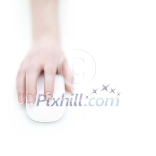 Hand with a computer mouse on a white background