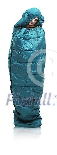 Clipped man sleeping in the sleeping bag Clipped man sleeping in the sleeping bag