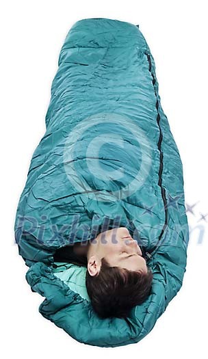 Clipped man in the sleeping bag Clipped man in the sleeping bag