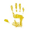 Yellow handprint on a white background
