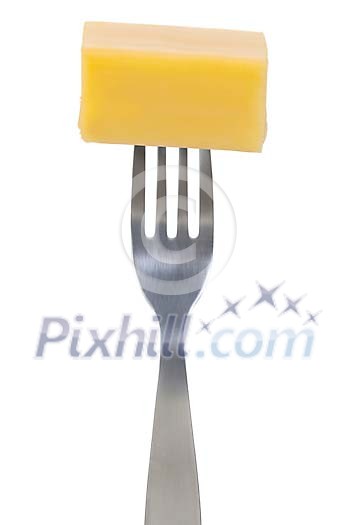 Clipped fork with a slice of cheese Clipped fork with a slice of cheese