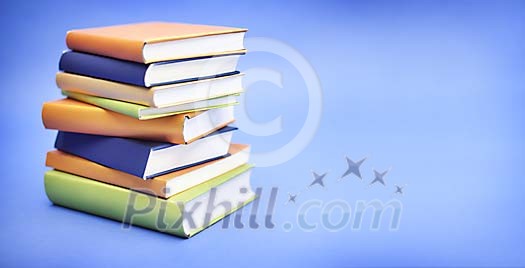 Pile of books on a blue background