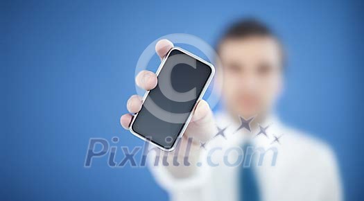 Man showing a touchscreen cell phone Man showing a touchscreen cell phone