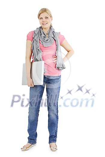 Clipped casual dressed woman standing