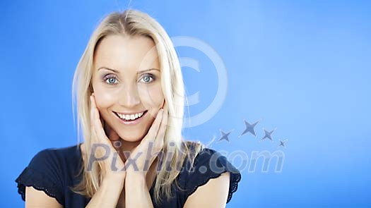 Woman being happily surprised