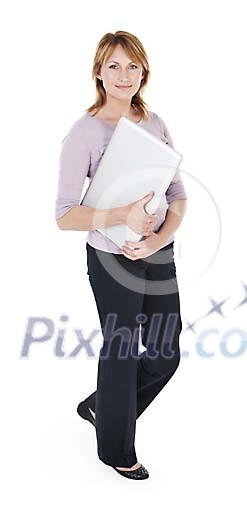 Clipped woman with her laptop
