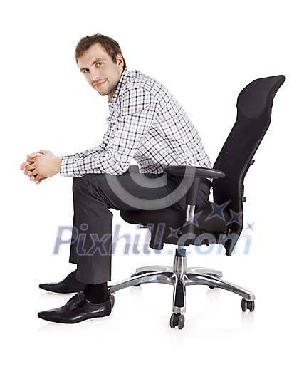 Isolated man sitting in an office chair