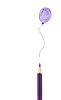 Violet balloon on a white paper with a pencil