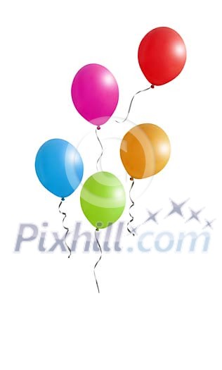 Five balloons hovering in a white background Five balloons hovering in a white background