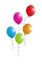 Five balloons hovering in a white background
