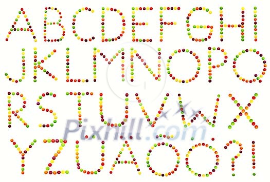 Clipped alphabet made of candy