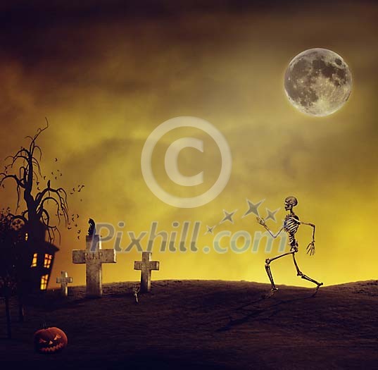 Skeleton running in the cemetary Skeleton running in the cemetary
