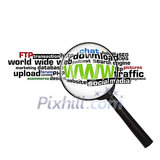 Magnifying glass on a different internet actions Magnifying glass on a different internet actions