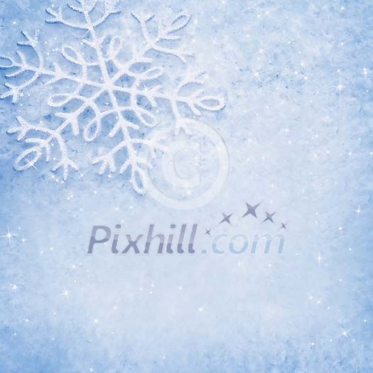 Big snowflake on a white snow Big snowflake on a white snow