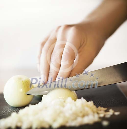 Close up of a onion cutting Close up of a onion cutting