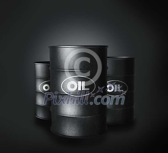 Oil barrels on a black background