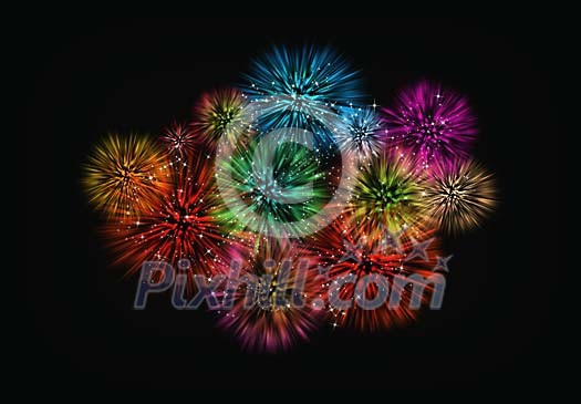 Colourful fireworks on the balck background