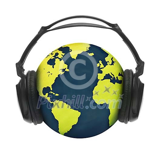 Headphones over the globe Headphones over the globe