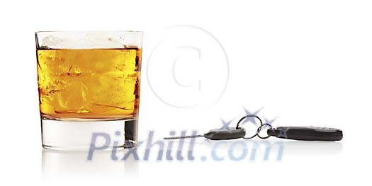 Clipped glass of alcohol and car keys