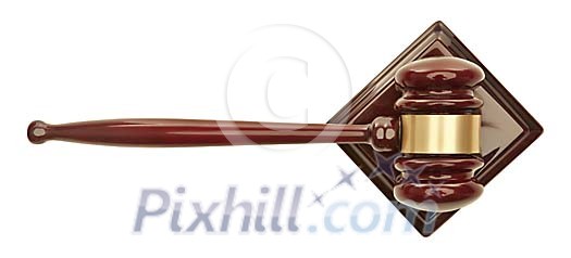 Clipped wooden gavel on a white background