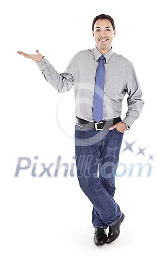 Clipped man presenting something Clipped man presenting something