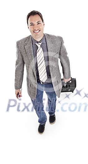 Clipped man with a suitcase walking to the camera Clipped man with a suitcase walking to the camera