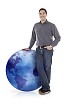 Clipped man leaning on the blue globe