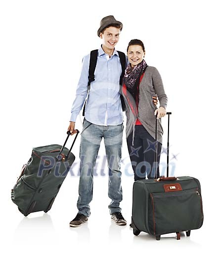Clipped happy couple ready to travel Clipped happy couple ready to travel