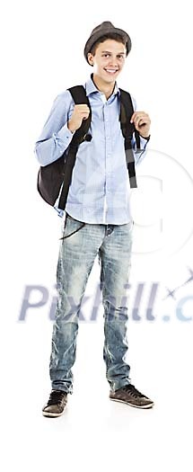 Clipped man standing with a backbag Clipped man standing with a backbag