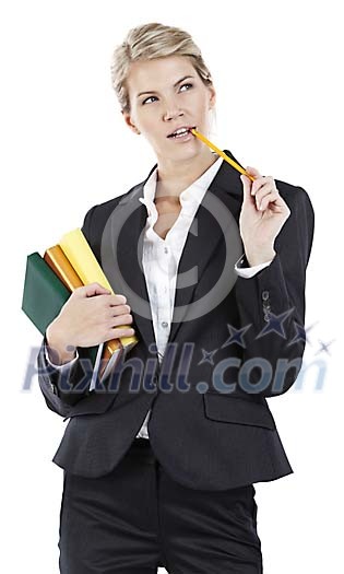 Clipped hot businesswoman holding books