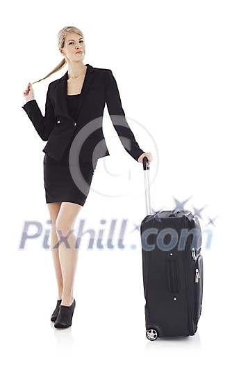 Isolated businesswoman with a suitcase