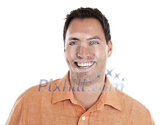 Isolated man laughing to camera