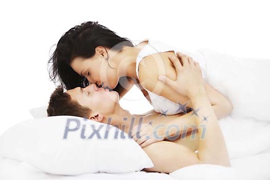 Couple in the bed, kissing Couple in the bed, kissing