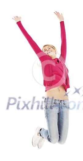 Woman jumping in the air