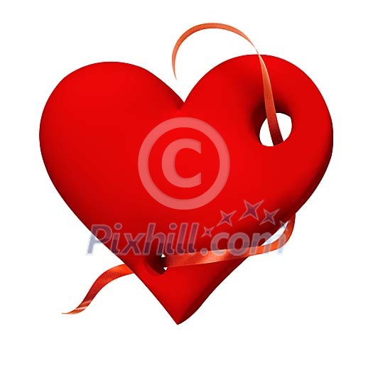 Isolated heart with ribbon going through it
