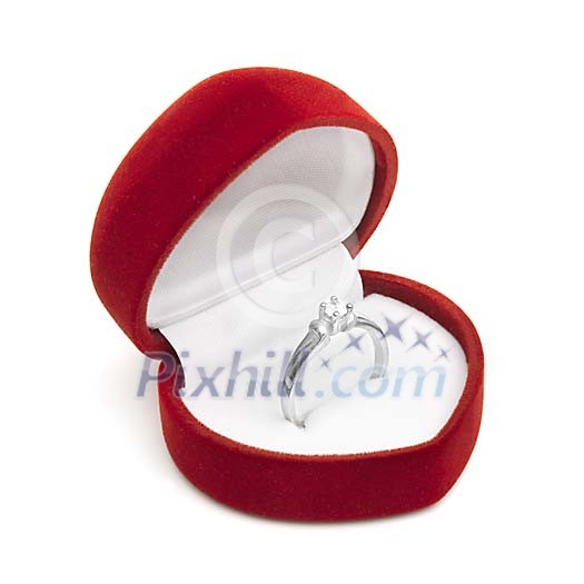Isolated engagement ring in a opened box Isolated engagement ring in a opened box