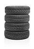 Isolated stack of new tyres