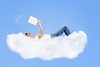 Woman on the cloud, reading a book