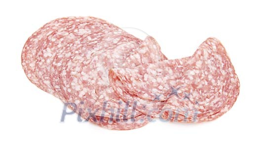 Isolated slices of salami Isolated slices of salami