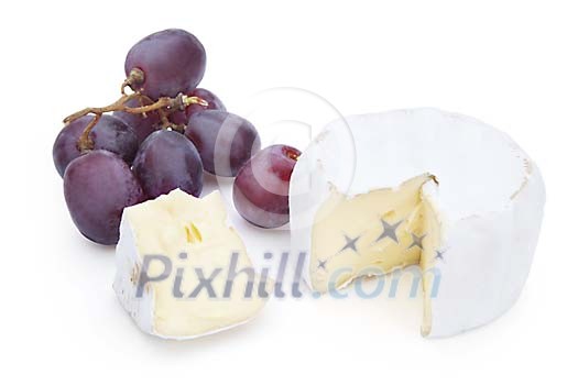 Isolated blue cheese with grapes