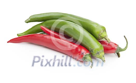 Isolated pile of red and green chili pepper
