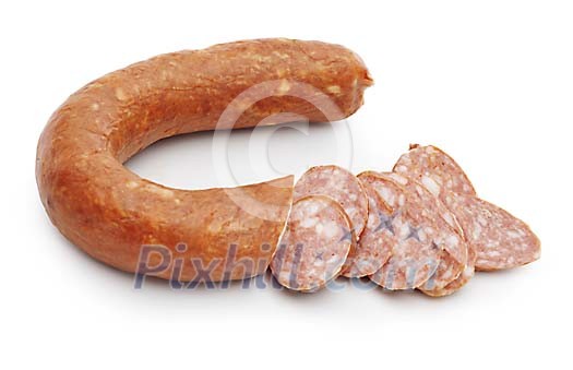 Isolated sausage with slices