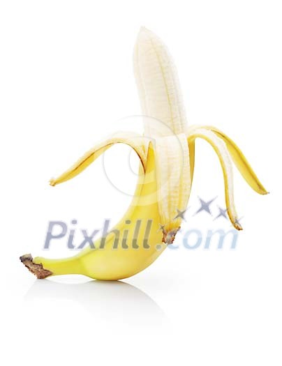 Isolated half peeled banana