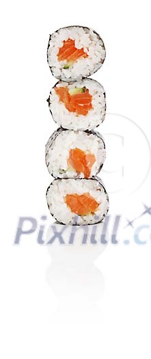 Isolated tower made of sushi