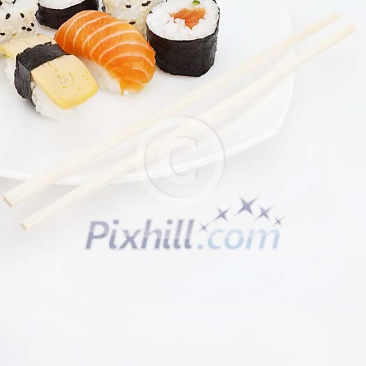 Isolated plate with sushi portion Isolated plate with sushi portion