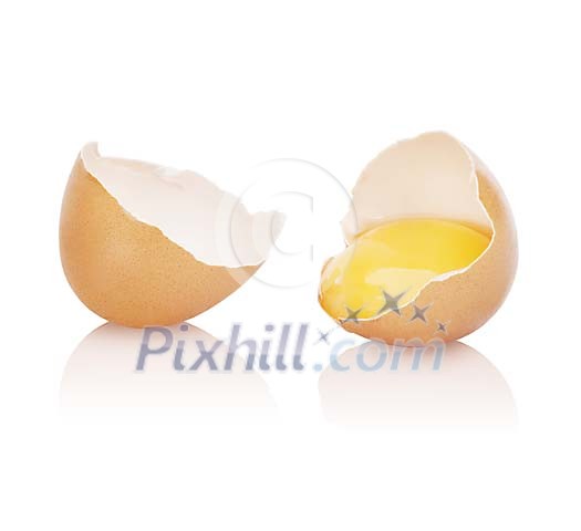 Isolated egg broken in half
