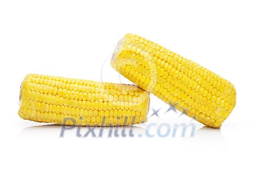 Isolated two pieces of corn