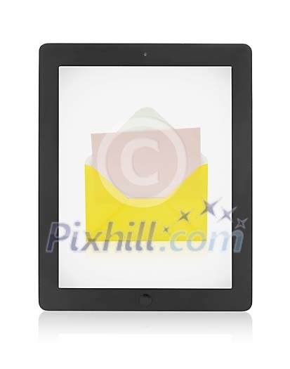 Isolated image of tablet computer with envelope on the screen