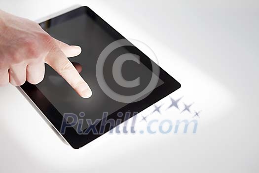 Finger pressing touchscreen