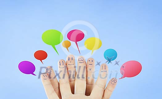 Speech bubbles on the fingers with faces